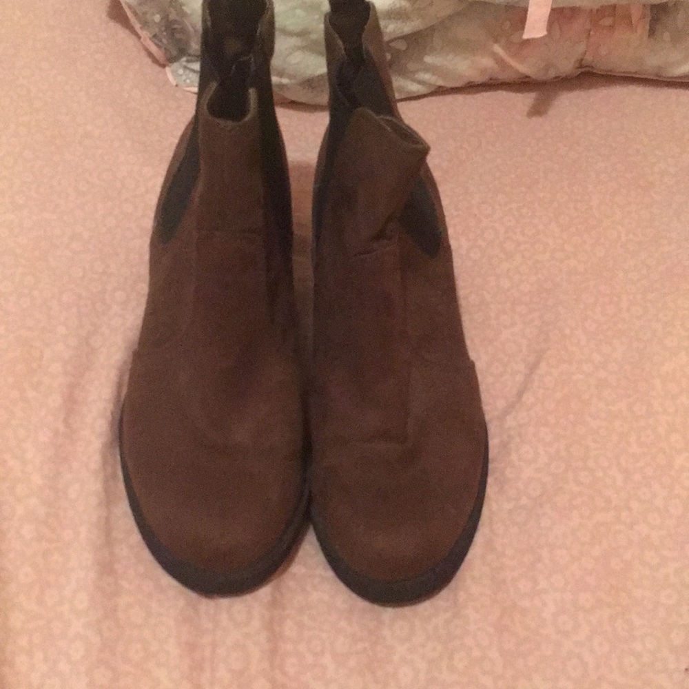 Sleek brown and black ankle boots